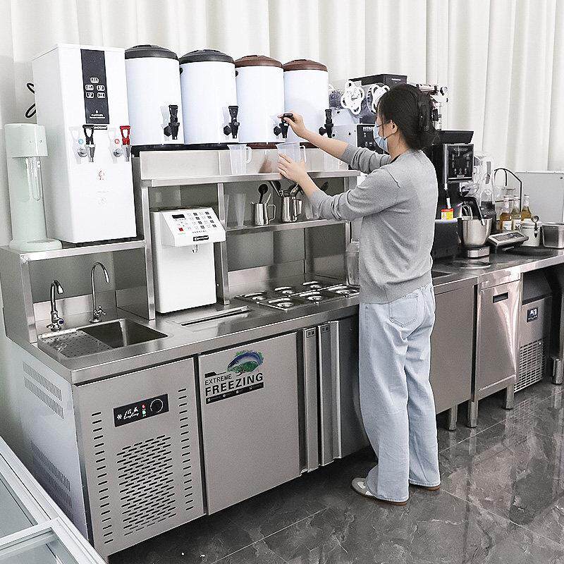 奶茶店设备全套商用制冷工作台咖啡店操作台开槽定制饮品店水吧台