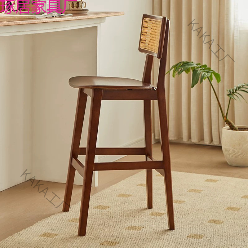 LCP2藤编吧台椅北欧日式家用复古高脚凳靠背椅民宿酒吧风吧台