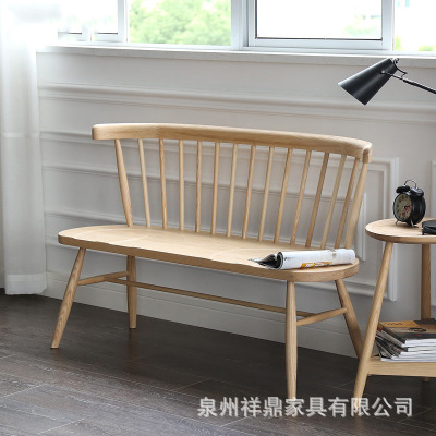 北欧实木餐椅客厅餐厅休闲双人靠背座椅白蜡木简约长条设计椅长凳