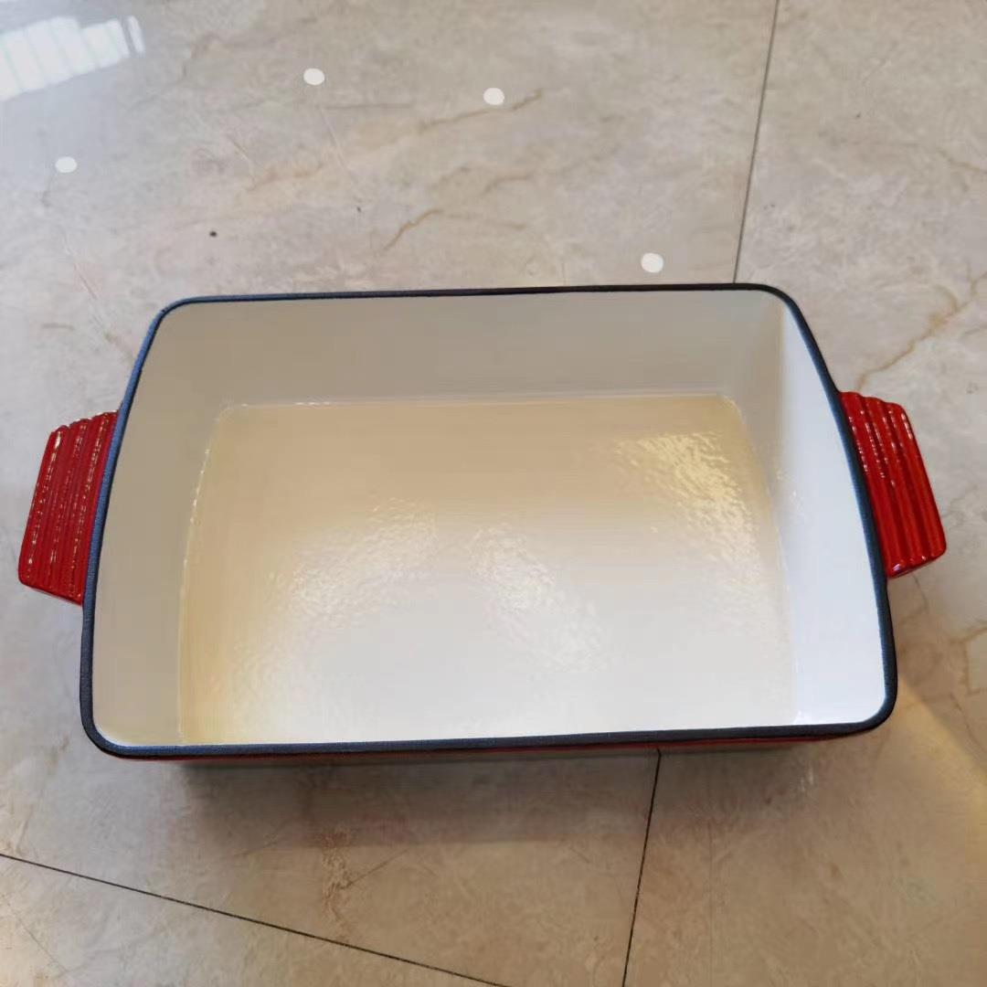 长方形铸铁珐琅锅双耳焗饭烤盘烤箱烘焙西餐盘烤肉烤鱼牛排煎炸盘