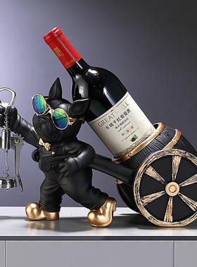 趣味法斗犬红酒架客厅电视柜酒柜轻奢高档摆设乔迁礼物装饰品摆件