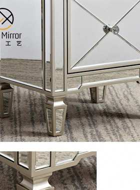 轻奢镜面玻璃床头柜小型简约卧室置物架意式极简床边柜子nightsta