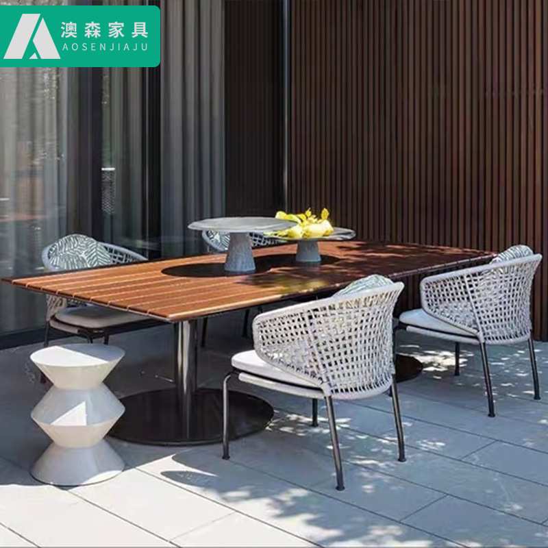 北欧户外休闲桌椅庭院藤椅组合花园阳台餐桌设计花园藤编桌椅家具