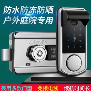 锁免布线智能锁庭院门双面指纹老式 指纹锁户外防水电子密码 牛头锁