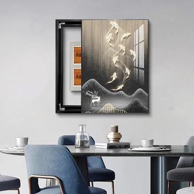 现代轻奢电表箱装饰画简约高级感弱电箱画竖款挂画推拉大气玄关