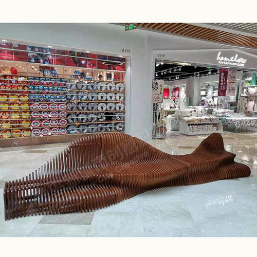 创意座椅室内商场实木指接板休闲坐凳室外户外广场木质长条椅凳子