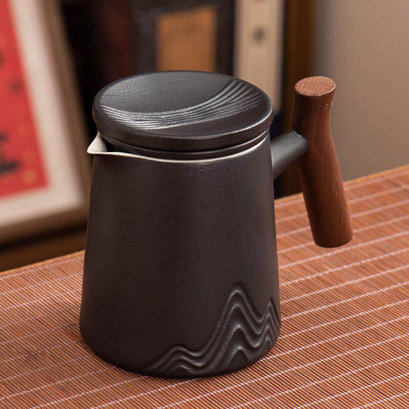 黑陶泡茶壶茶水分离家用办公陶瓷单壶大号茶具带内胆泡茶器防烫