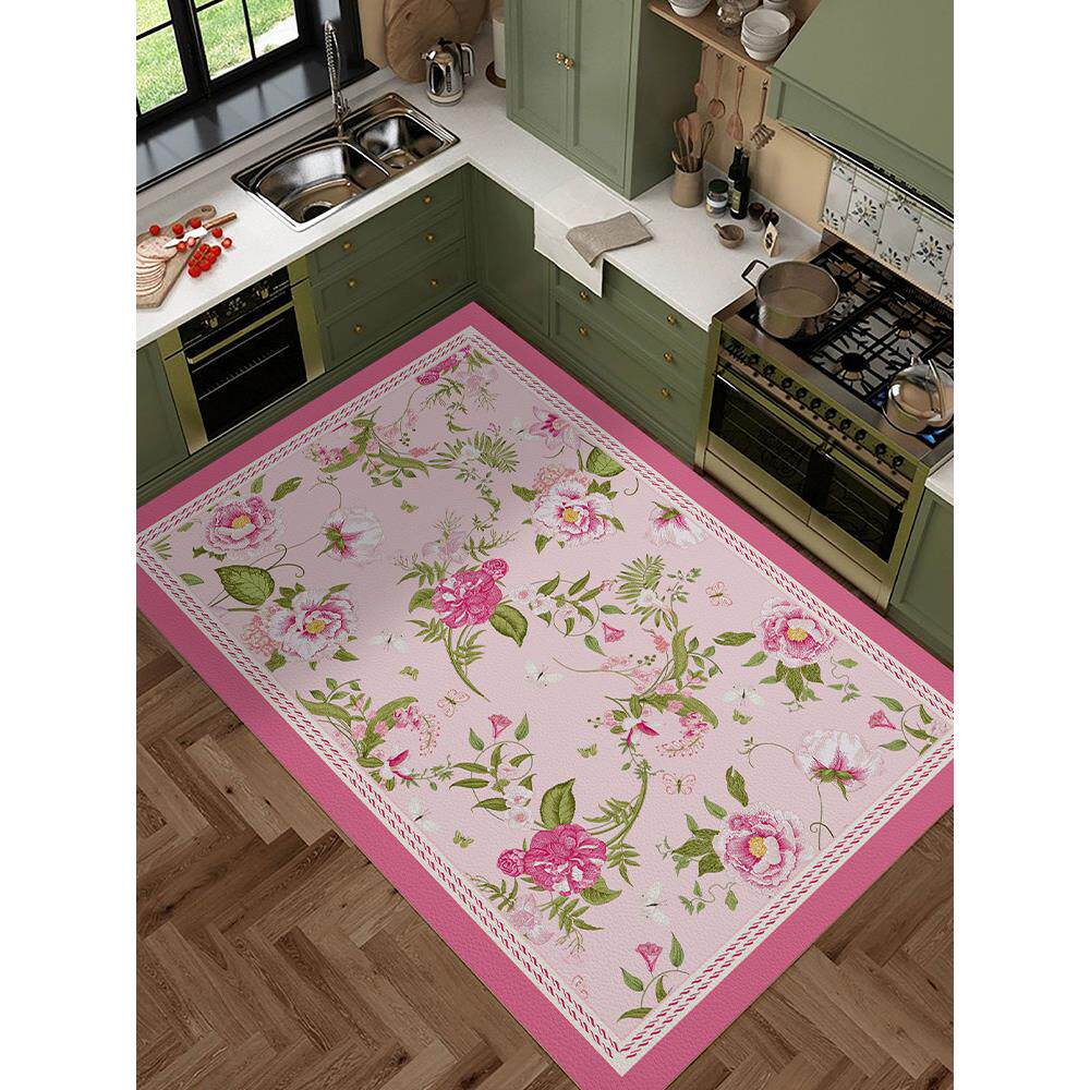 厨房专用吸水防滑地垫斯堪的纳维亚风格粉红色入口门垫长床边毯子