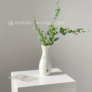 饰品小众 手绘复古陶瓷小花瓶禅意白瓷花器插花迷你客厅摆件家居装