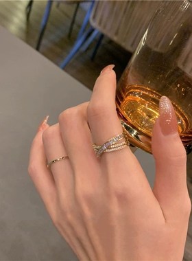 超闪精致交叉戒指女轻奢小众设计简约高级感冷淡风百搭戒指手饰品