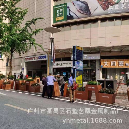 不锈钢花盆圆形花钵户外种植箱花池金属商业街道马路组合花槽花器