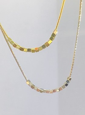 小方块项链女款2024新款蛇骨链锁骨链女高级感毛衣链吊坠配饰素链