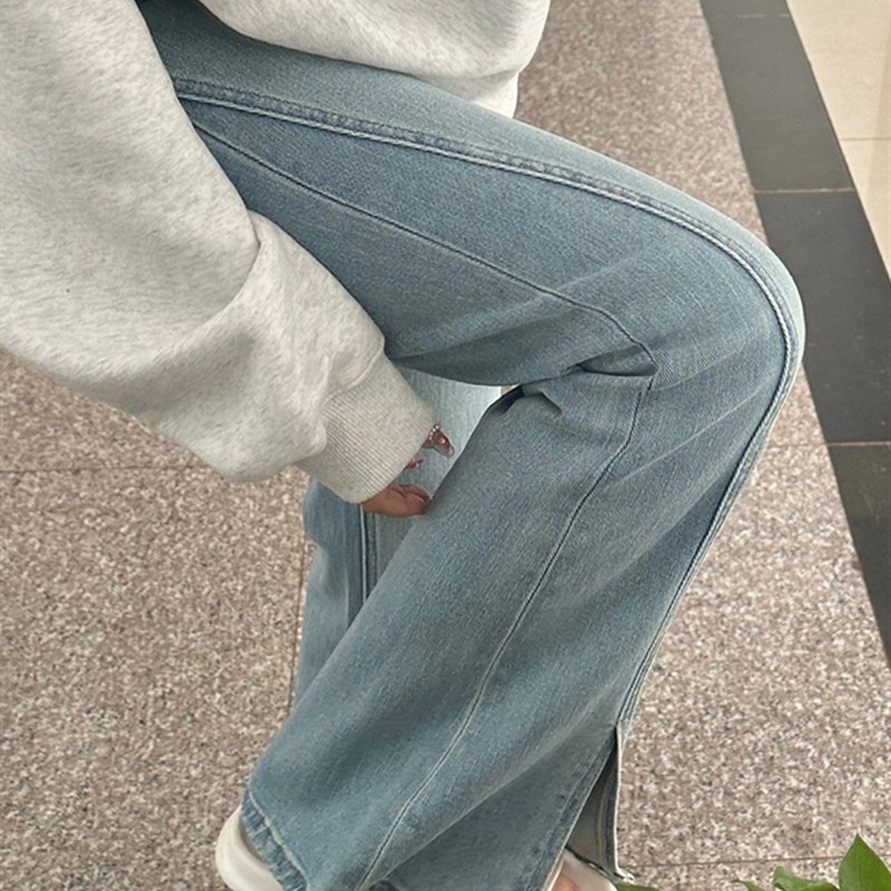 秋冬新款大码浅色微辣喇牛仔裤女梨形身材胖mm高腰遮肚子显瘦裤子