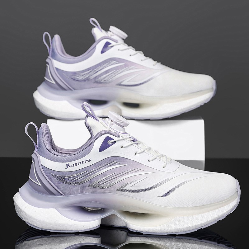 跑步鞋女爆米花超轻减震r旋转纽扣女鞋运动鞋初中学生体测中考跑