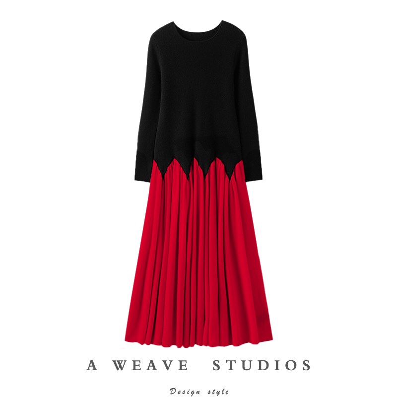 惊艳女神飘过~900克+加厚100纯山羊绒连衣裙子女长款针织衫毛衣