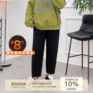 大码加绒毛呢裤女200斤胖MM冬季休闲宽松显瘦星空呢哈伦萝卜裤子