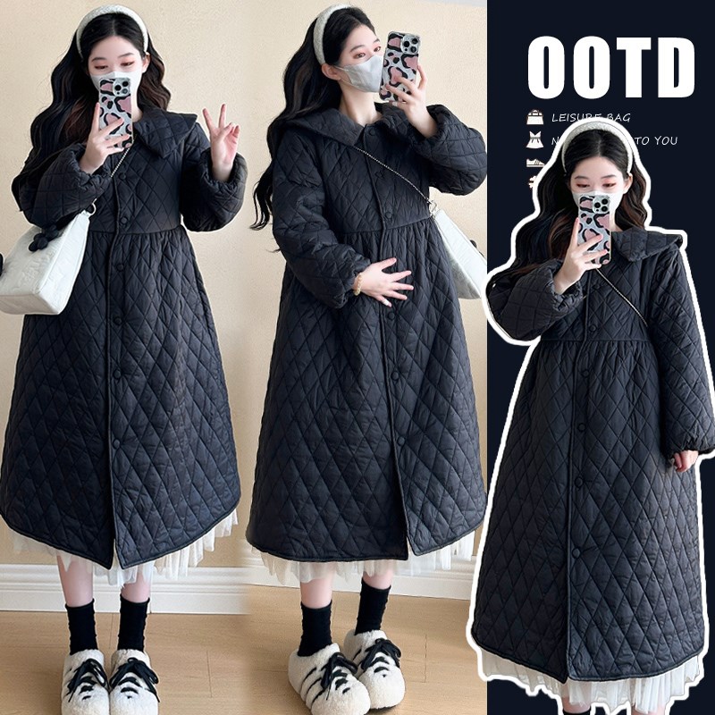 孕妇装秋冬装2024新款外套秋冬季棉服时尚洋气连衣裙时髦大码棉袄