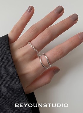 别样 银色小众设计感开口气质百搭时尚戒指女高级感关节戒女E327