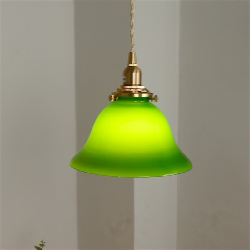 旧上海复古绿玻璃小吊灯日式黄铜卧室床头灯轻奢玄关餐厅吧台灯