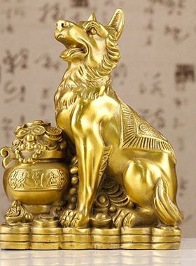 风水纯铜聚宝盆狗摆件镇宅招财纳福铜狗工艺品旺宅家居客厅装饰品