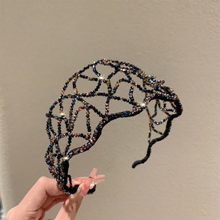 法式复古手工水晶串珠网状发箍压发轻奢高级感细款波浪形头箍发饰