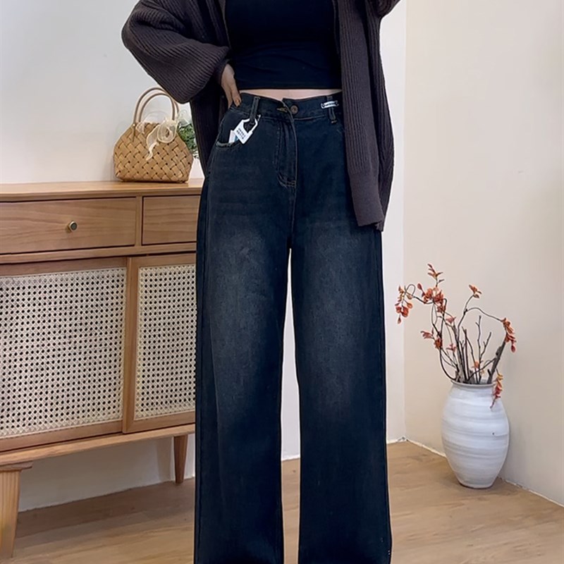 阔腿拖地牛仔裤女2023年秋季大码胖妹妹高腰宽松垂感百搭直筒长裤