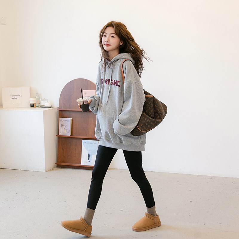孕妇美式复古灰色加绒连帽卫衣女秋冬2025新款宽松慵懒风外套上衣