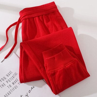 大红色运动裤女春秋款2025新款卫裤女纯棉高腰休闲裤子本命年长裤