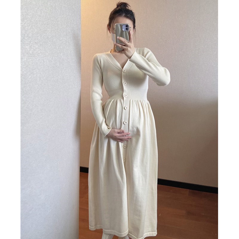 文文家针织孕妇装连衣裙秋冬时尚气质宽松大码2023新款小个子长裙