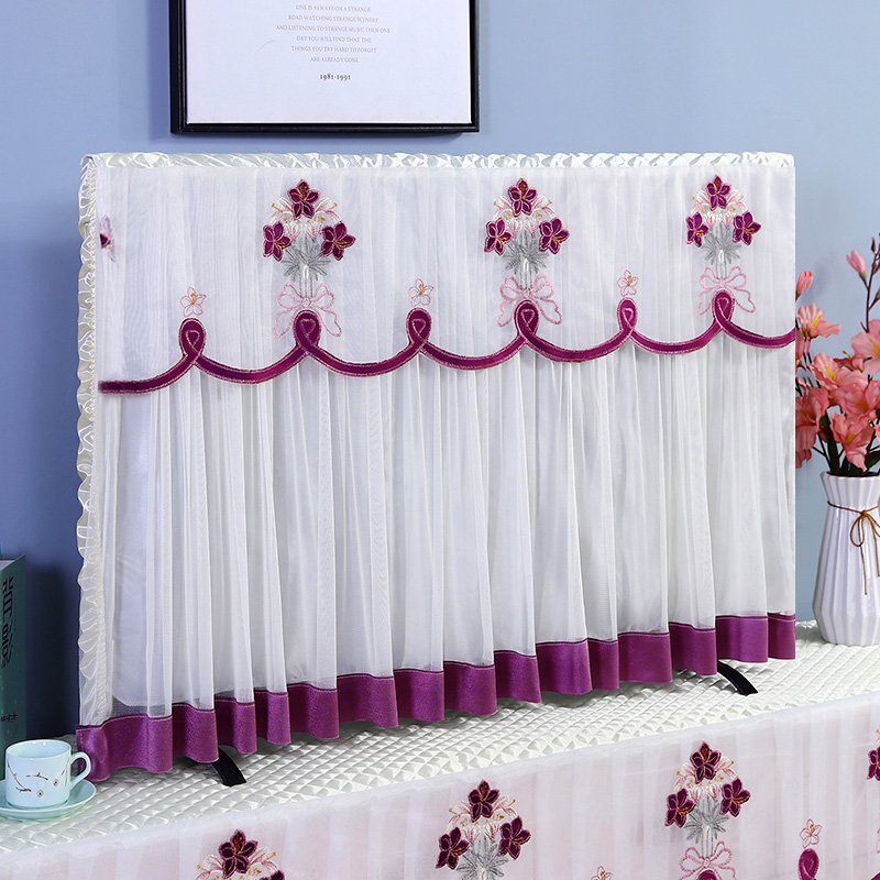 新中式电视机防尘罩55寸65寸75壁挂式2023新款布艺蕾丝电视柜盖巾