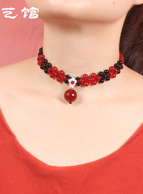 民族风复古宽颈链女琉璃短款吊坠锁骨项链宽脖子圈手工颈饰装饰品