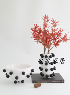 北欧现代大理石纹花瓶q餐桌摆件创意黑色波点花器房地产样板间摆