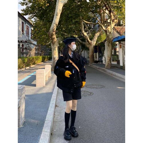 港风复古棒球服秋冬新款学生小个子百搭I炸街短款加厚印花夹克外