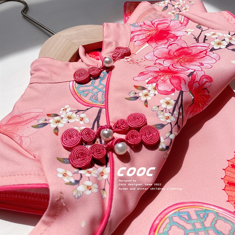 女童2024夏季新款短袖旗袍改良宝宝旗袍裙名族风儿童连衣裙中国风