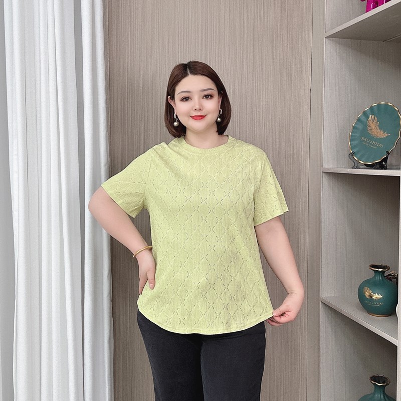 200斤胖mm宽松镂空短袖T恤女夏季新款大码女装休闲显瘦正肩打底衫