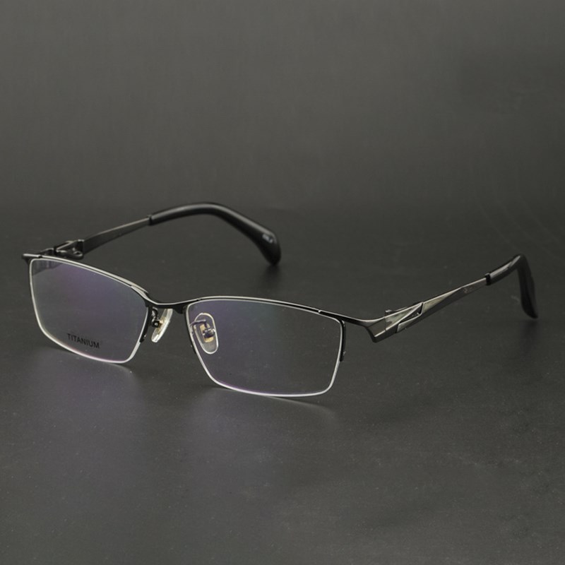 超轻纯钛男半框近视眼镜防蓝光镜框商务成熟大脸可R用弹力镜腿122