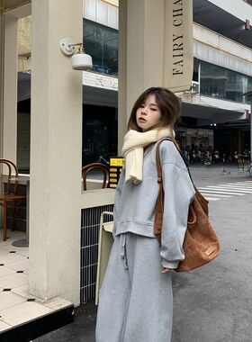 大美自制150小个子空气层卫衣 卫裤一整套装灰黑两色2023秋冬新款