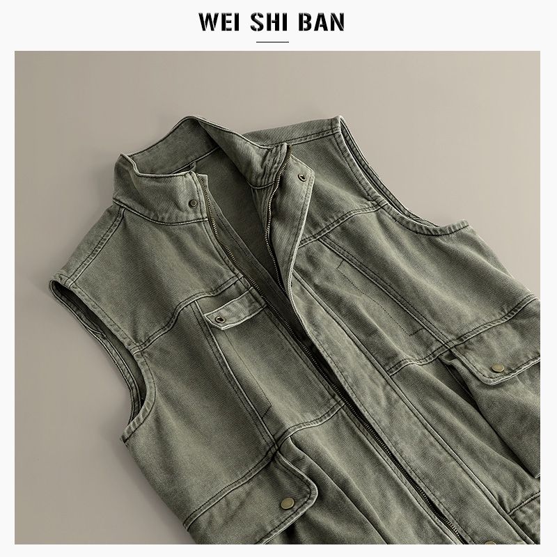 美式复古工装牛仔马甲男帅气机车背心背心户外宽松多口袋无袖坎肩