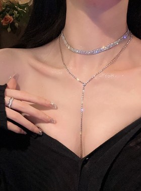 共赴晚宴~满钻超闪流苏项链女轻奢小众设计感胸链高级锁骨链颈链