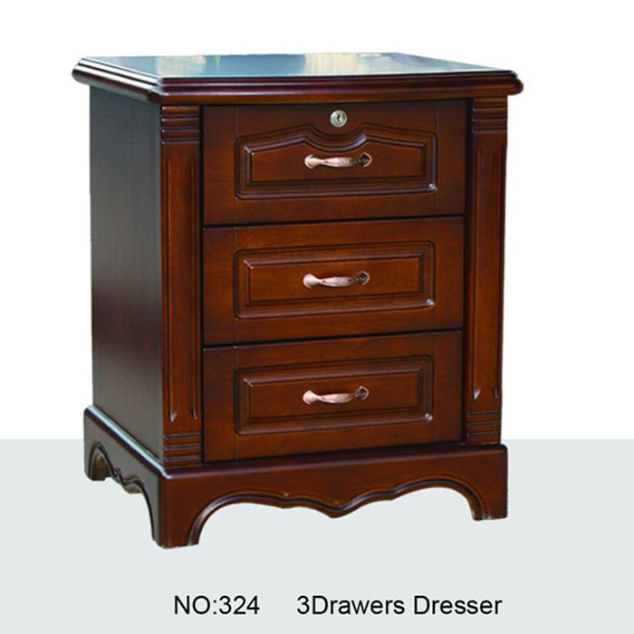 实木雕花床头柜欧式床头柜简约储物柜收纳三斗柜中式带锁床头柜