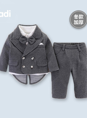 男小童绅士礼服男婴儿燕尾服三件套装抓周服宝宝西装英式春秋冬款