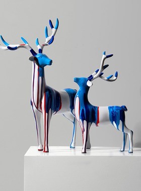 北欧艺术泼彩h鹿摆件轻奢高档创意客厅玄关酒柜桌面家居装饰品礼
