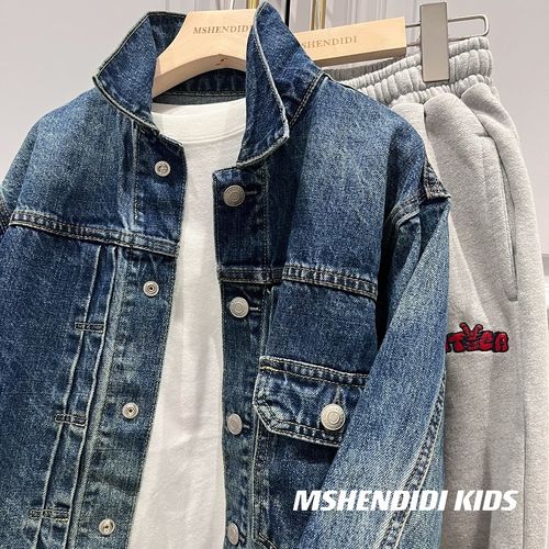 23开学季 男童男宝宝帅气修身渐层牛仔外套 儿童秋季夹克翻领上衣