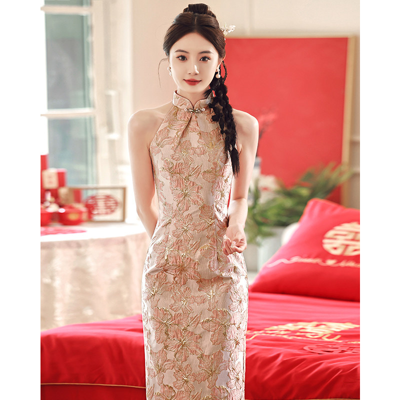 2025新款敬酒服新娘高级感粉红色新中式旗袍晨袍订婚礼服连衣裙秋