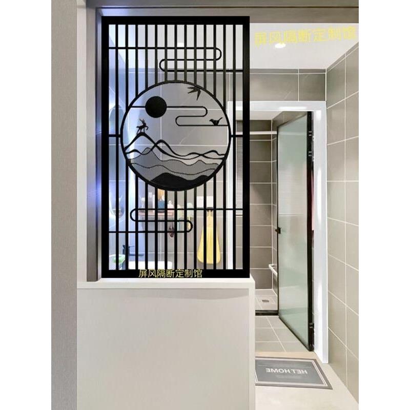 新中式洗漱台半墙隔断铁艺花格屏风镂空定制不锈钢格栅风雕花玄关