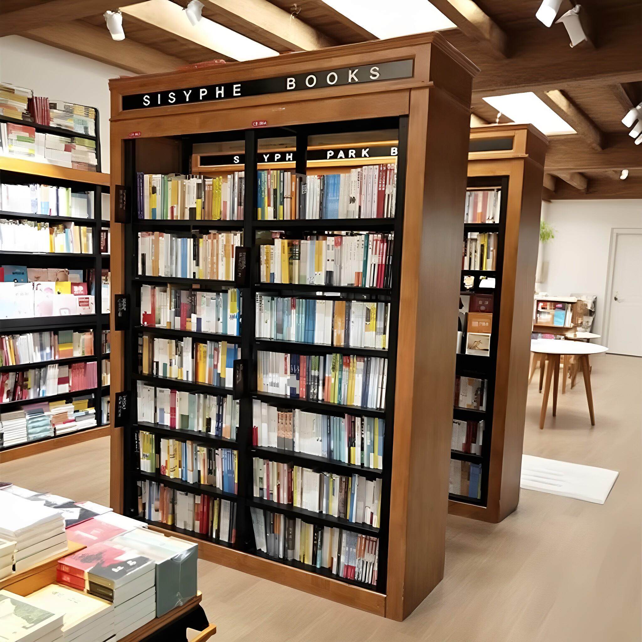 定制双面西西弗书架实木钢制落地一体靠墙书柜定制学校图书馆书店