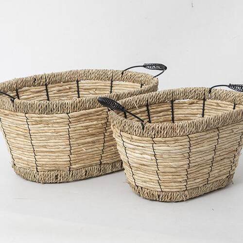 稻草储篮手工编织篮水果篮储篮野餐用品储篮椭圆形