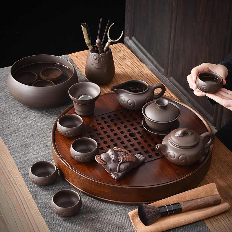Claska Do 紫砂功夫茶具套组家用小户型胡桃色蓄水茶盘茶具套组