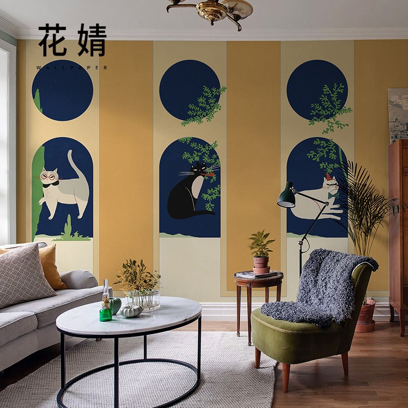 北欧猫咪墙布客厅卧室背景墙v壁定制壁画