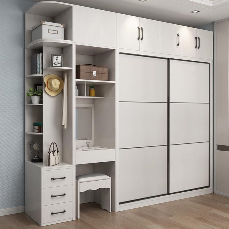 衣柜家用卧室轻奢板式现代简约推拉门带伸缩挂衣架镜子梳妆台衣柜
